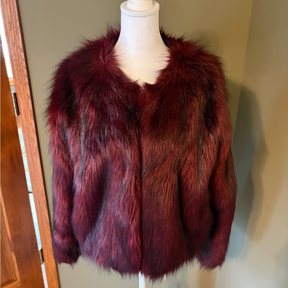 Free People Burgundy Faux Fur Jacket